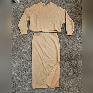 Tan Knit Skirt Set